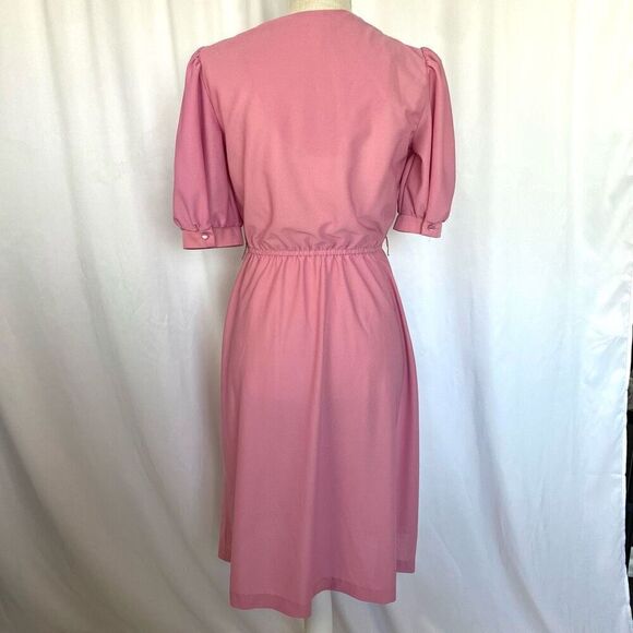 Vintage 70s 80s Pink Mauve Midi Dress Lace Women’s 8 or Small-Medium Stretchy Po - Picture 3 of 14